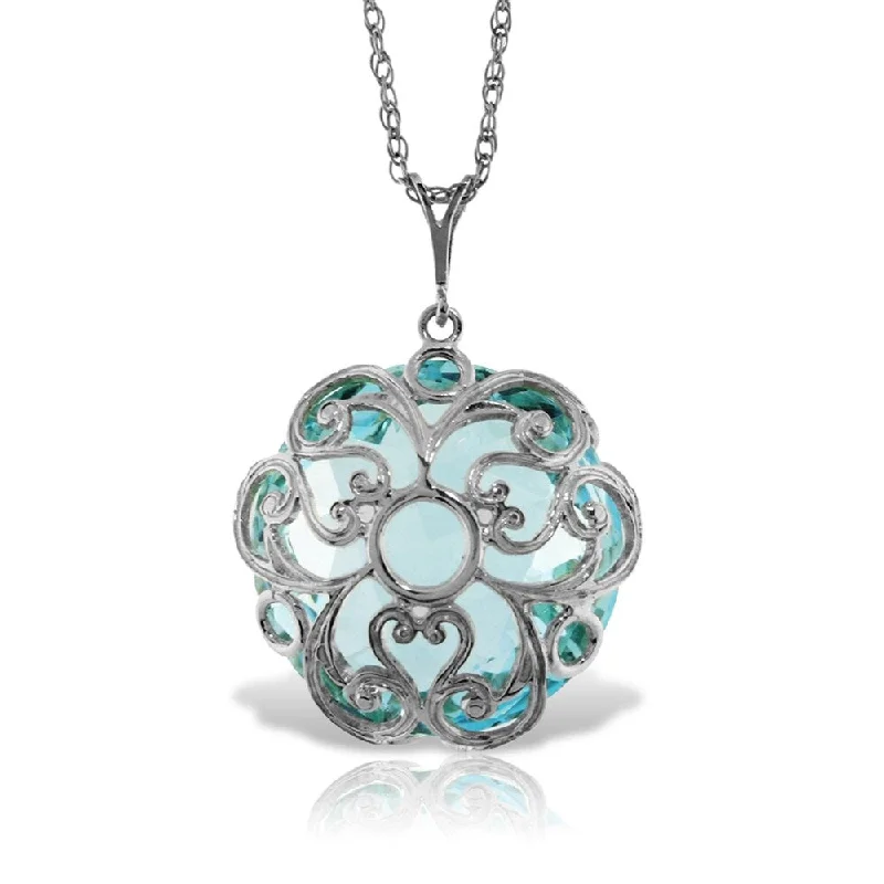 Cosmic charm necklaces-14K Solid White Gold Necklace with Checkerboard Cut Round Blue Topaz