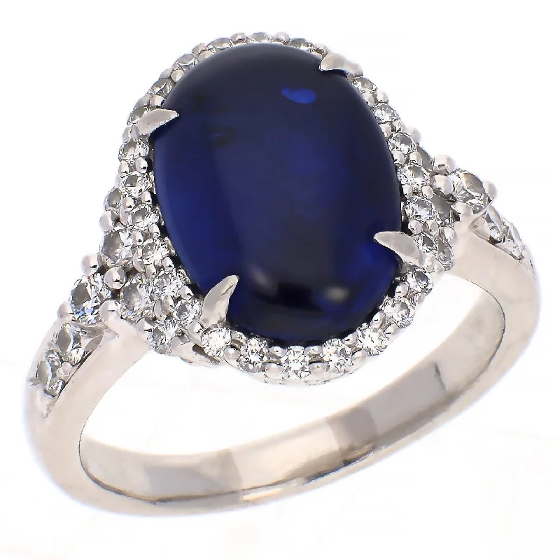 Oval stone engagement rings-Platinum Cabochon 7.73ct Sapphire and Diamond Ring