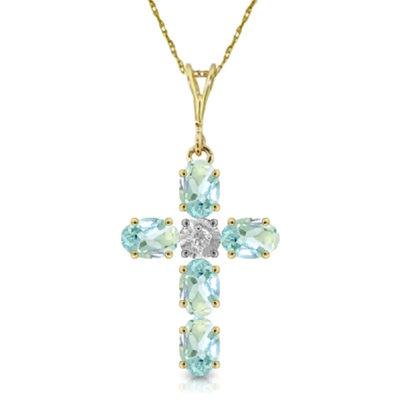 Pure crystal necklaces-1.75 Carat 14K Gold Cross Necklace Natural Diamond Aquamarine