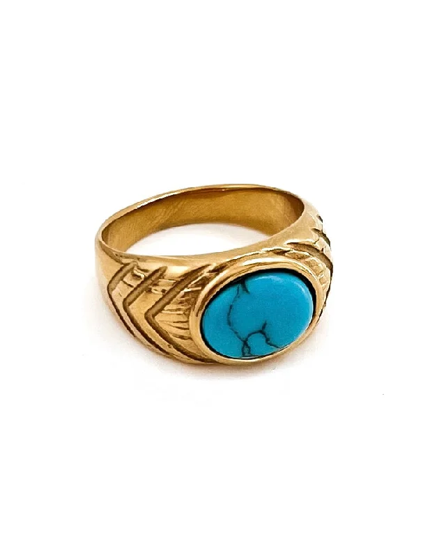 Light filigree rings-Ria Turquoise Stone Gold Ring