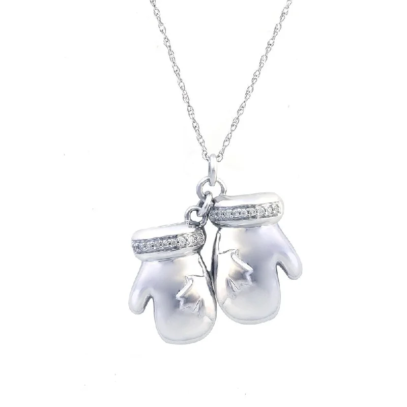 Secure clasp necklaces-1/20ct TDW Diamond Snow Glove Mittens Pendant Necklace in Silver by De Couer - White