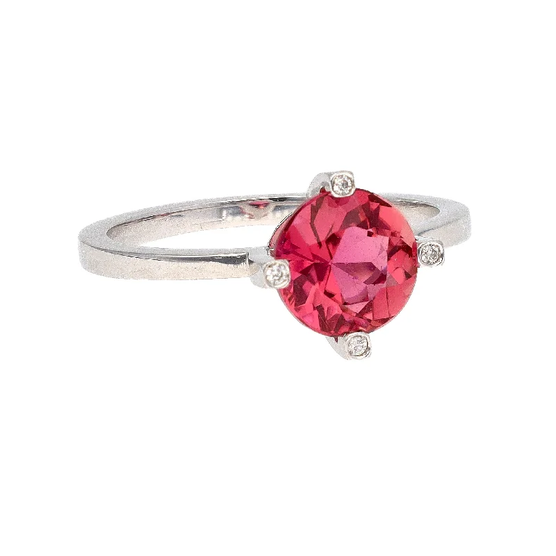 Tiny wing engagement rings-14K White Gold Round Pink Tourmaline & Diamond Ring