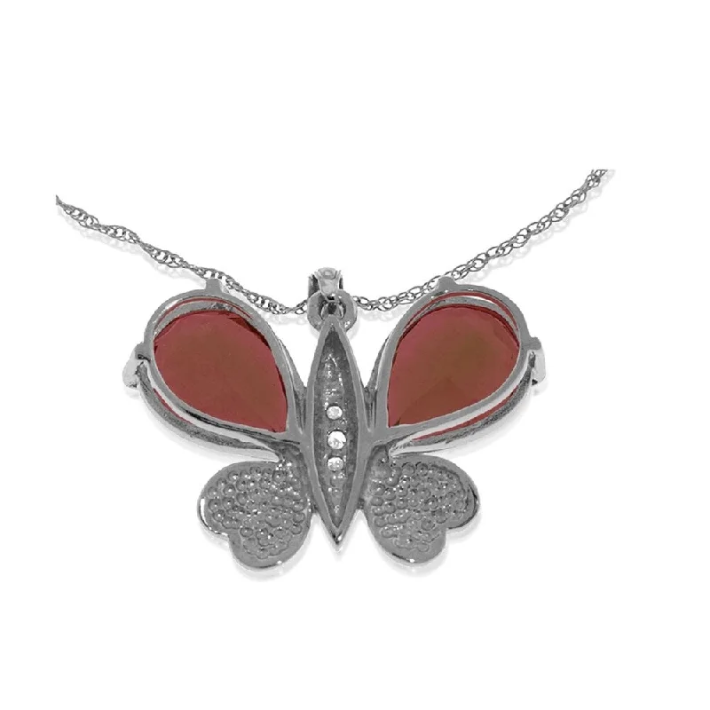 Crystal-twisted necklaces-14K Solid White Gold Batterfly Necklace withNatural Diamonds & Garnets