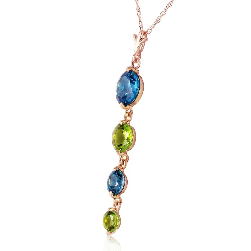 Vivid stone necklaces-14K Solid Rose Gold Necklace with Natural Blue Topaz & Peridots