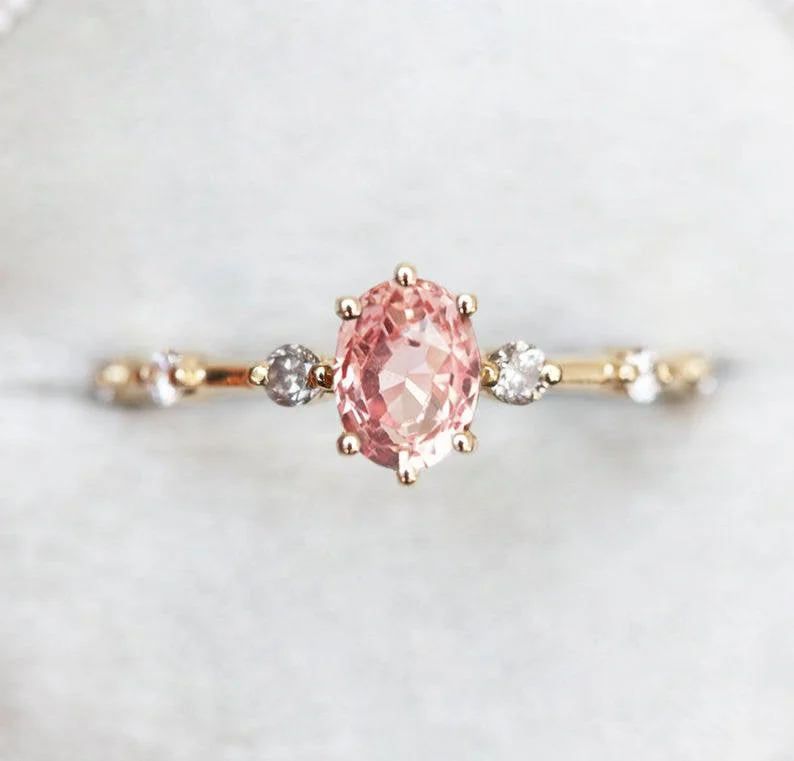 Light clay engagement rings-Ophelia Peach Sapphire Diamond Ring