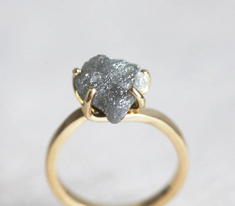 Open frame engagement rings-Grey Diamond Ring, Rough Diamond Ring