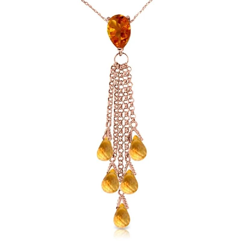 Engraved initial necklaces-14K Rose Gold Briolette Citrine Necklace Certified