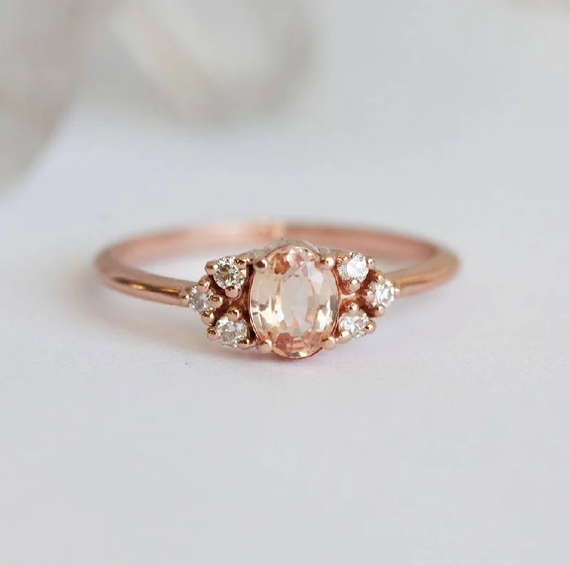 Dove feather engagement rings-Krupali Peach Sapphire Diamond Ring