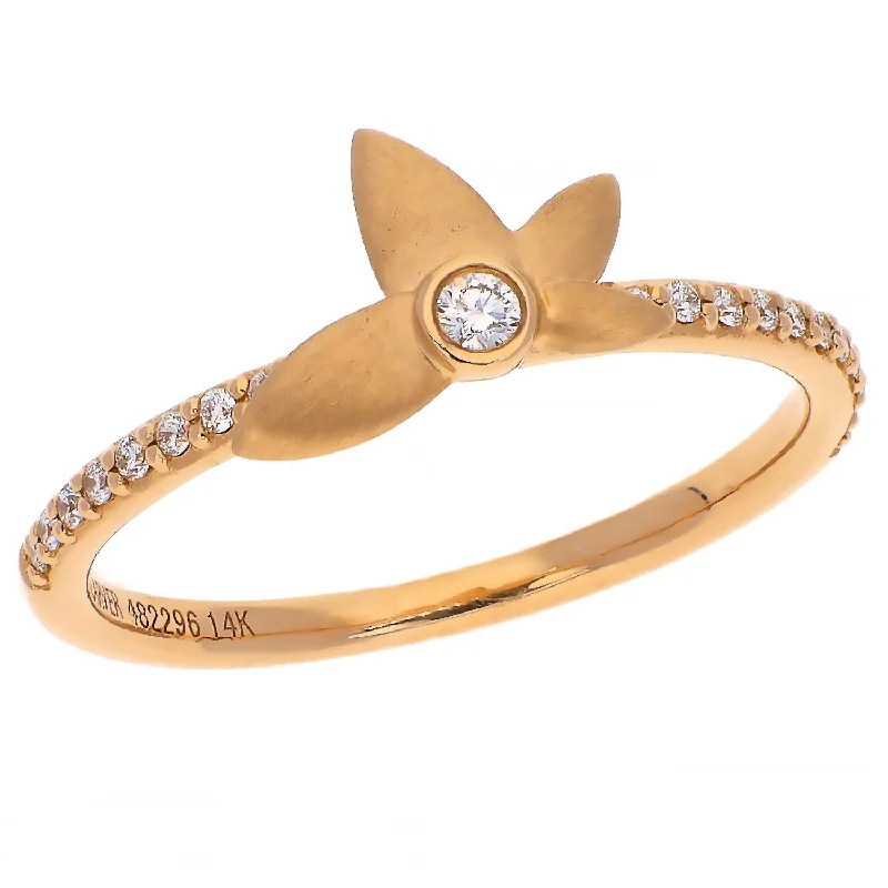 Satin finish engagement rings-Noam Carver Fine Jewelry 14K Yellow Gold Diamond Ring with Floral Accent