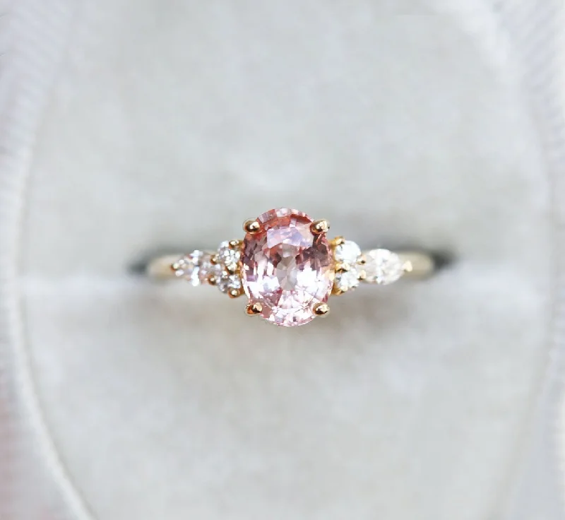 Luxe gold engagement rings-Evelyn Peach Sapphire Diamond Ring