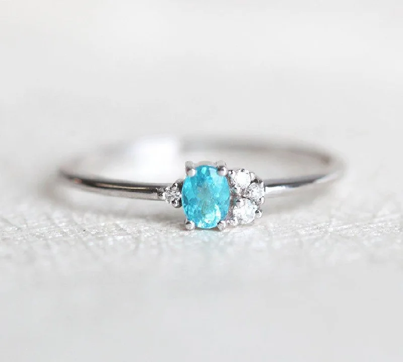 Full moon engagement rings-Paraiba Tourmaline Ring, 14K Gold Diamond Ring