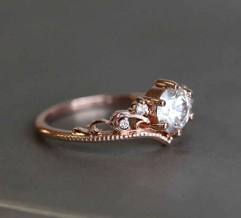 Subtle accent engagement rings-Bella Vintage Moissanite And Diamond Ring