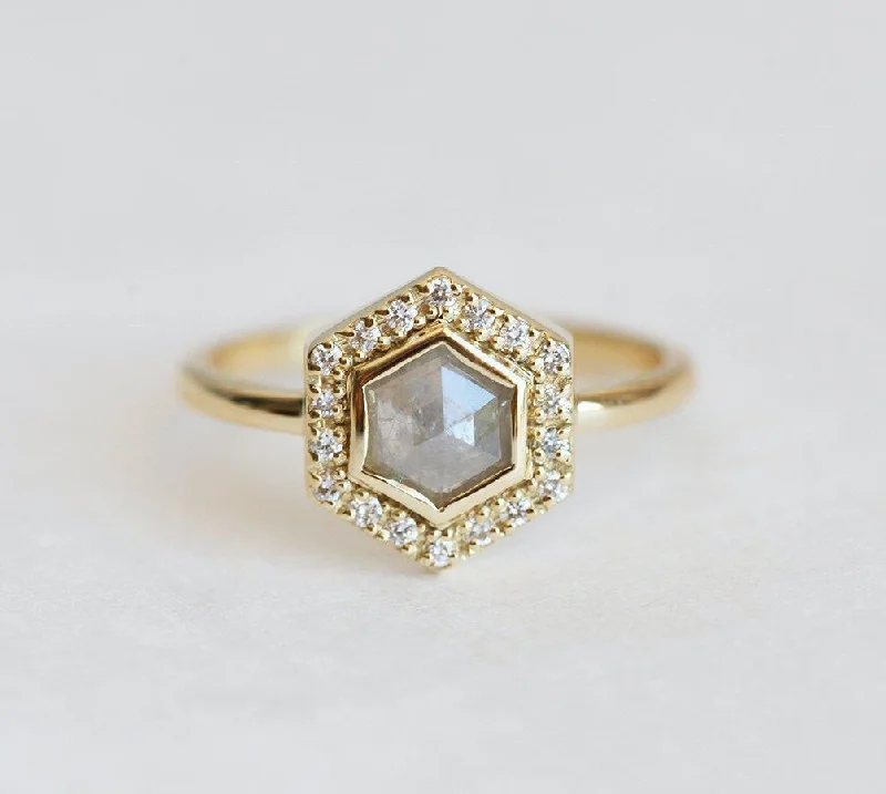 Radiant star engagement rings-Ryan Hexagon Salt & Pepper Diamond Ring