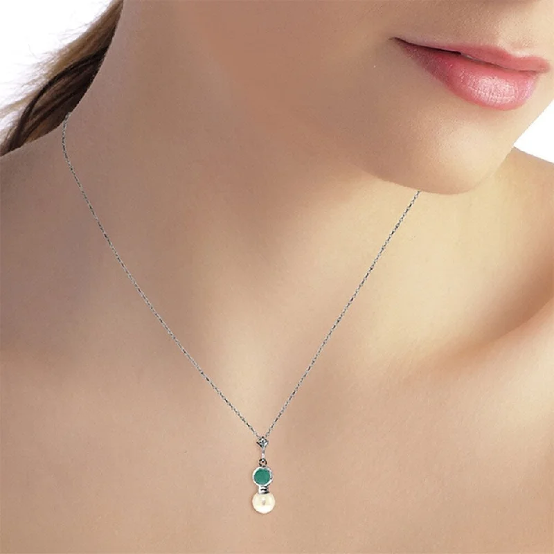 Multi-strand necklaces-2.48 Carat 14K White Gold Necklace Emerald Pearl