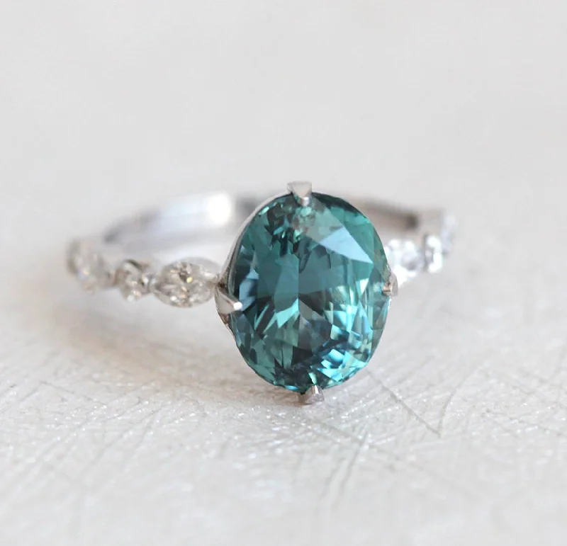 Princess cut engagement rings-Paris Teal Sapphire Diamond Ring