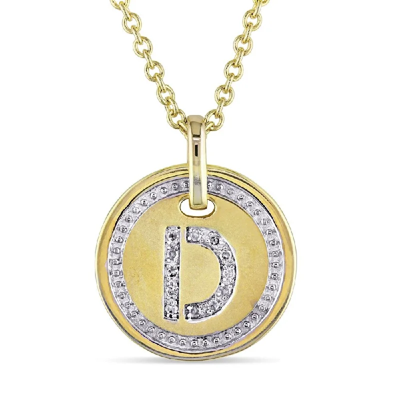 Retro deco necklaces-Miadora Yellow Plated Sterling Silver Diamond D-Initial Halo Charm Necklace