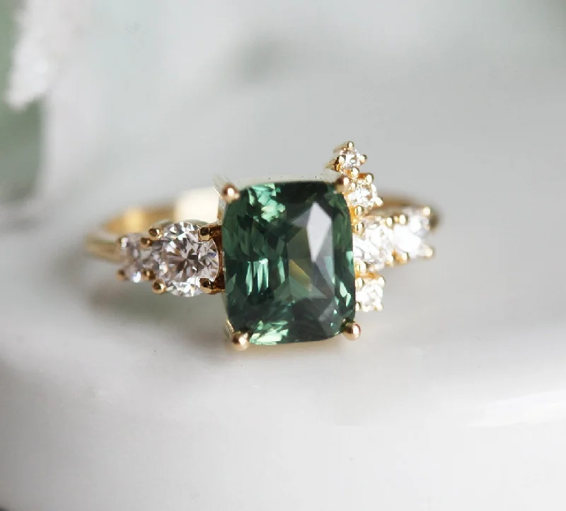 Victorian style engagement rings-Serafina Green Sapphire Diamond Ring