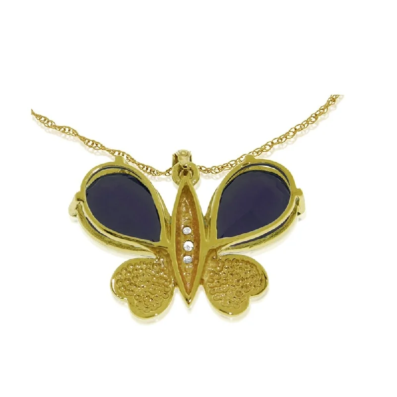 Raised disc necklaces-14K Solid Gold Batterfly Necklace with Natural Diamonds & Sapphires