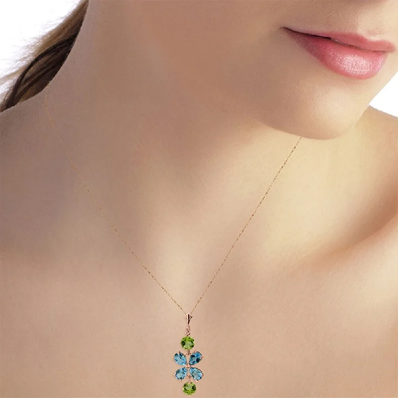 Leaf design necklaces-3.15 CTW 14K Solid Rose Gold Petals Blue Topaz Peridot Necklace