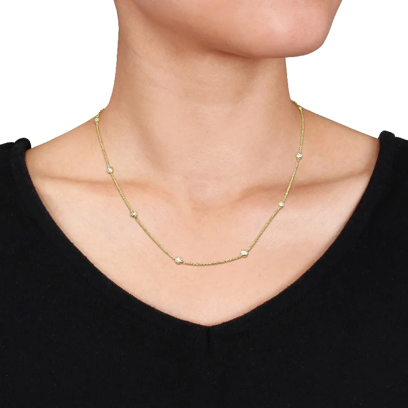 Cosmic charm necklaces-Miadora 3/4ct TDW Diamond Station Necklace in 14k Yellow Gold