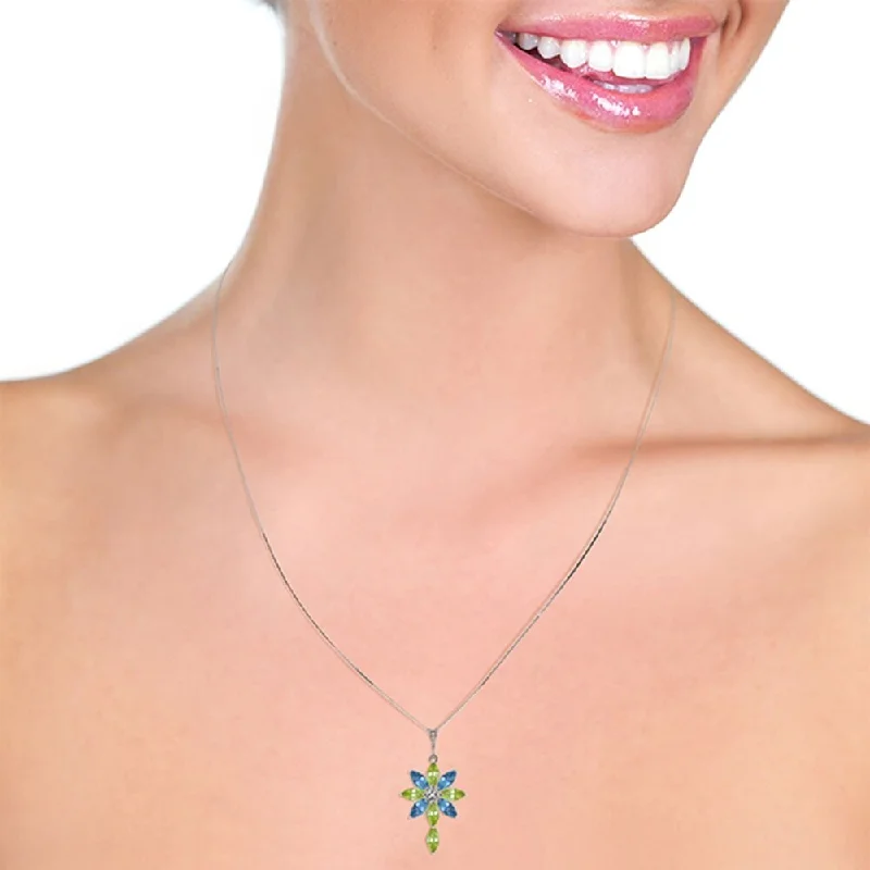 Subtle gem necklaces-2 Carat 14K Solid White Gold Necklace Diamond, Peridot Blue Topaz