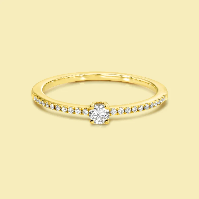 Vintage flair engagement rings-The Phoebe, Mini Solitaire Pave Diamond Ring