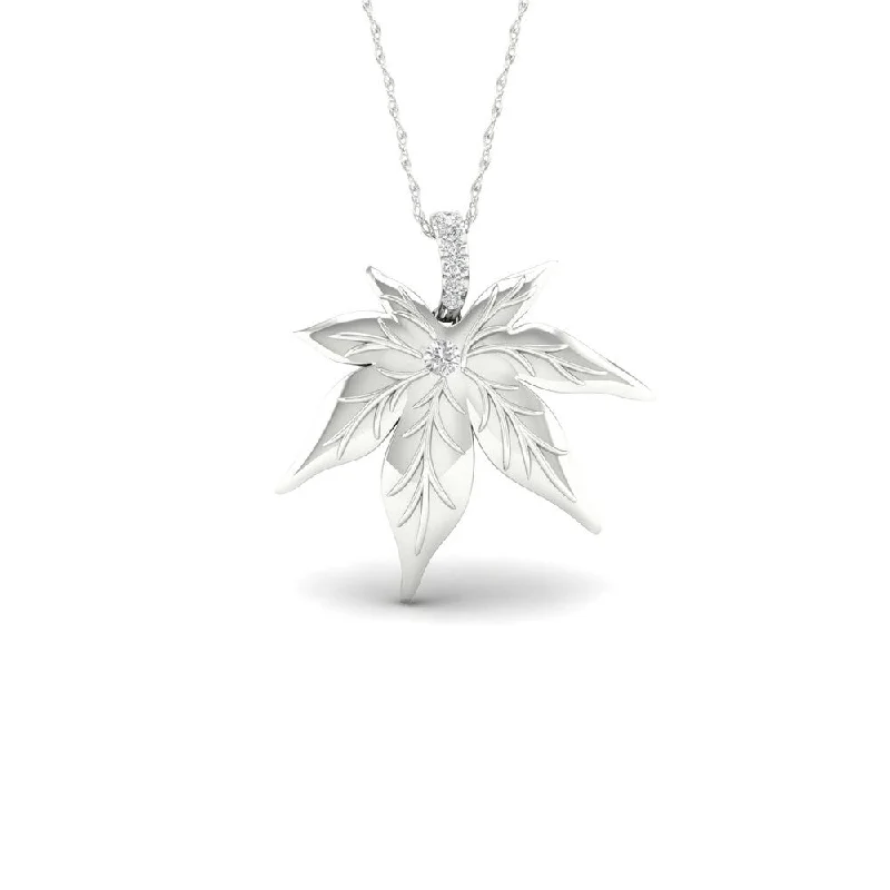 Twisted knot necklaces-De Couer S925 Sterling Silver 1/20ct TDW Diamond Maple Leaf Necklace - White