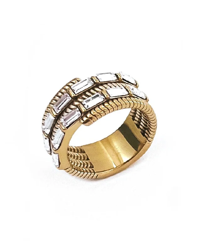 Wide gold rings-Rumi Crystal Gold Ring