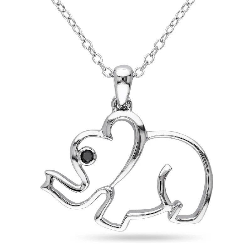 Surf wave necklaces-Miadora Sterling Silver Black Diamond Elephant Necklace