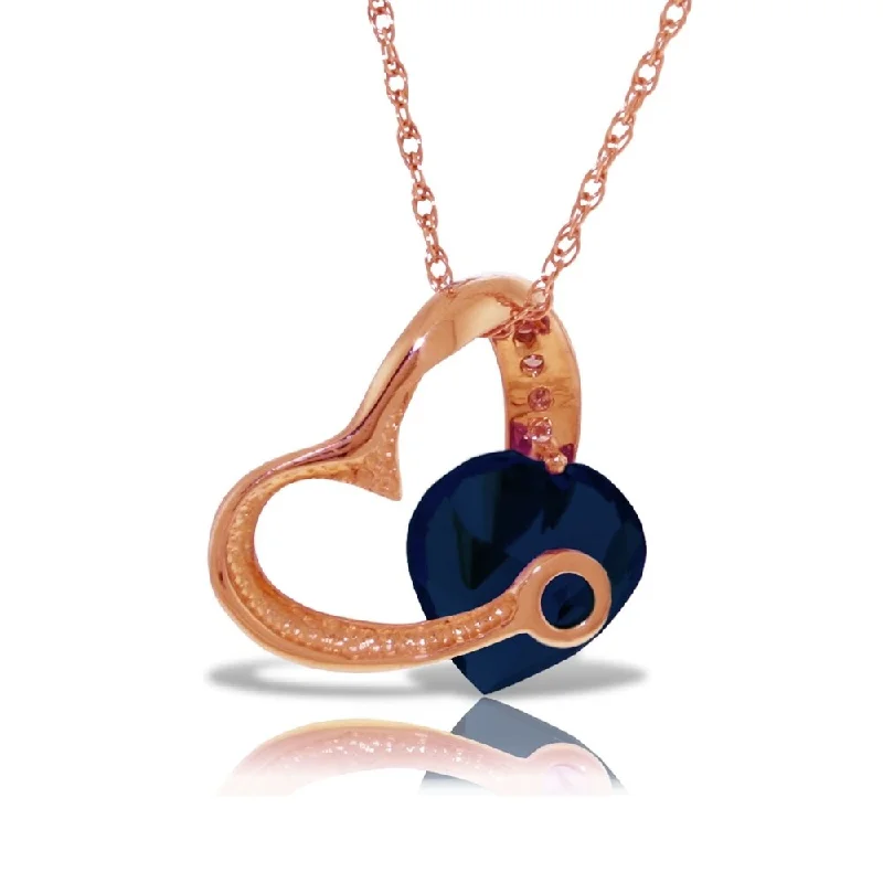 Oval shape necklaces-14K Solid Rose Gold Heart Necklace with Natural Diamond & Sapphire