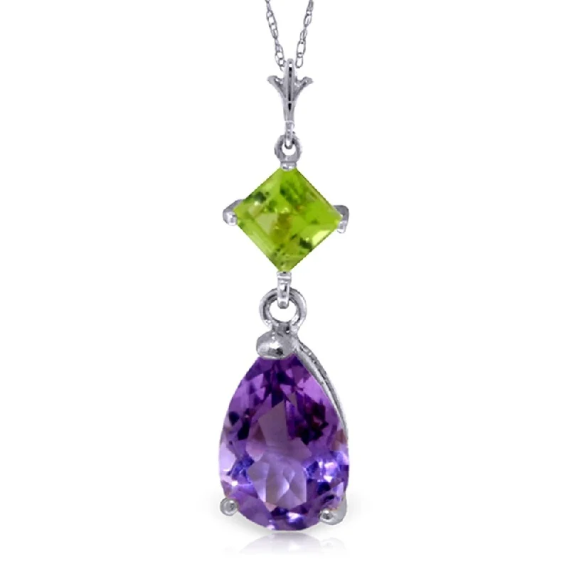 2 Carat 14K White Gold Necklace Purple Amethyst Peridot