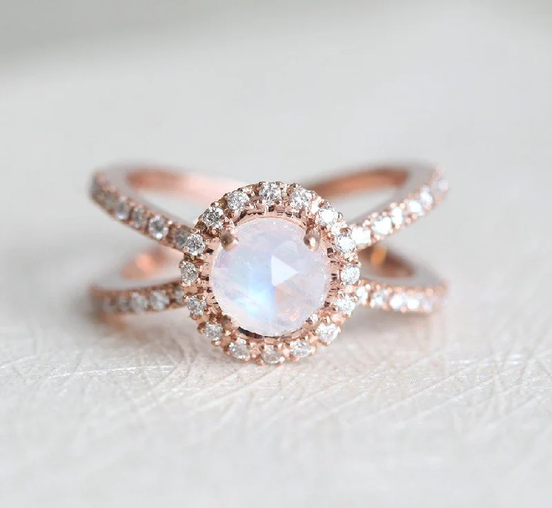 Lily motif engagement rings-Magdalena Moonstone Diamond Ring