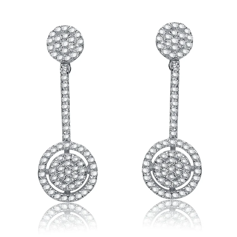 Cubic Zirconia Sterling Silver Rhodium Plated Round Drop Earrings