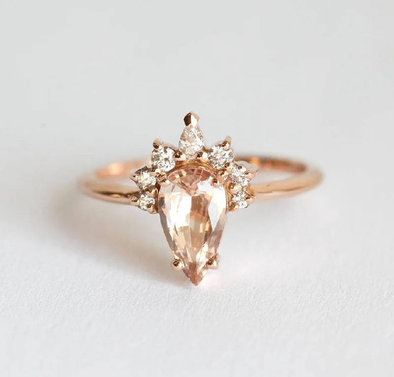 Pinch band engagement rings-Ishika Peach Sapphire Diamond Ring