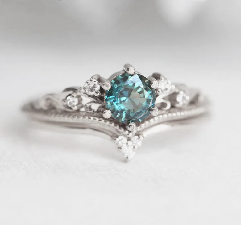 Tri-tone engagement rings-Bella Teal Sapphire Diamond Ring