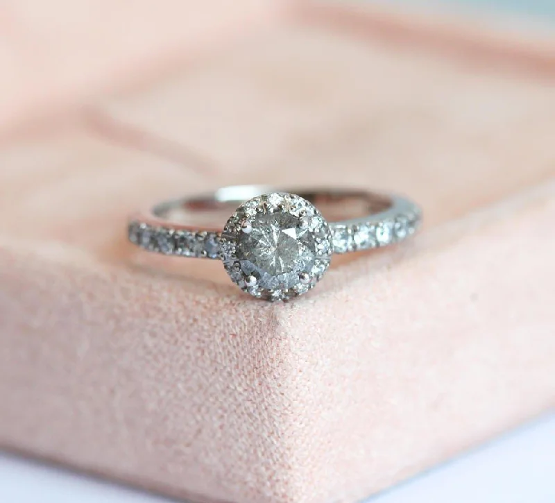 Light wood engagement rings-Aleena Round Salt & Pepper Diamond Ring