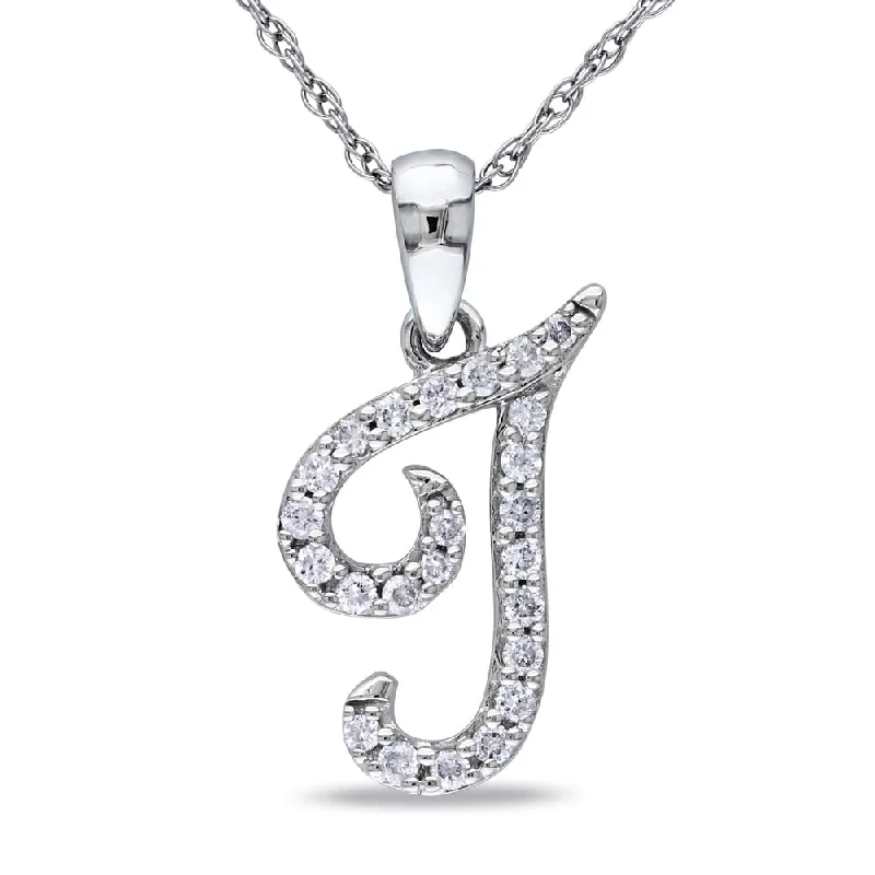 Ruby gem necklaces-Miadora 10k White Gold 1/8ct TDW Diamond Cursive J-Initial Necklace