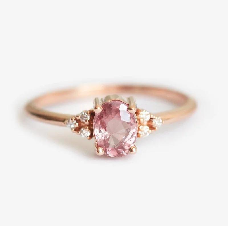 Light filigree engagement rings-Kinjal Peach Pink Sapphire Diamond Ring