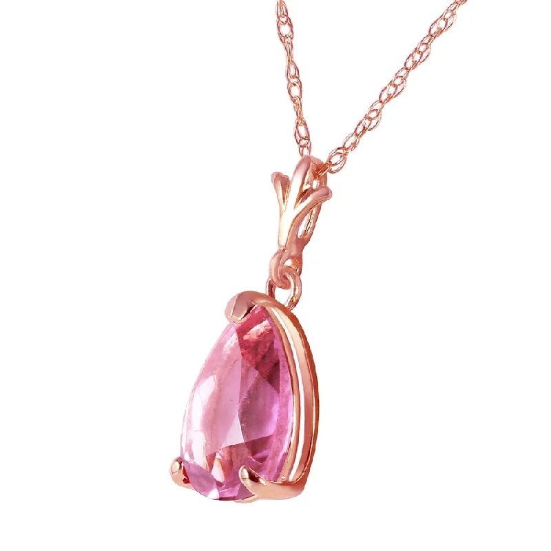 Faith charm necklaces-1.5 Carat 14K Solid Rose Gold Pear Pink Topaz Necklace