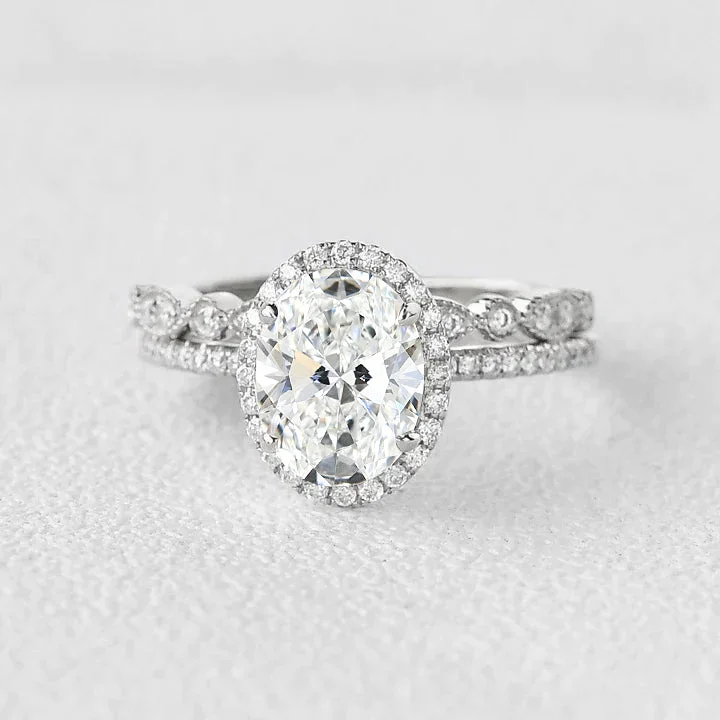 Radiant star engagement rings-1.0-2.0 Classic Oval Cut Lab Grown Diamond Ring Set 2pcs