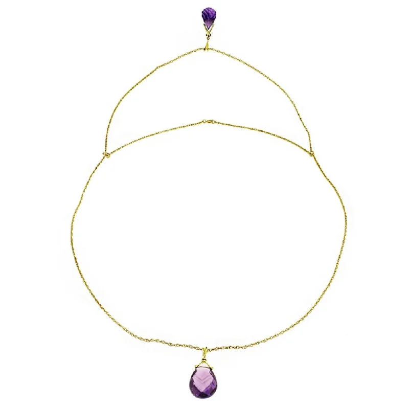 Cedar wood necklaces-14K Solid Gold Front and Back Drop Necklace with Briolette Amethysts