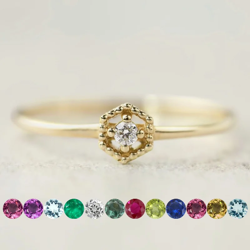 Rustic lock engagement rings-Birthstone Hexagon Diamond Ring