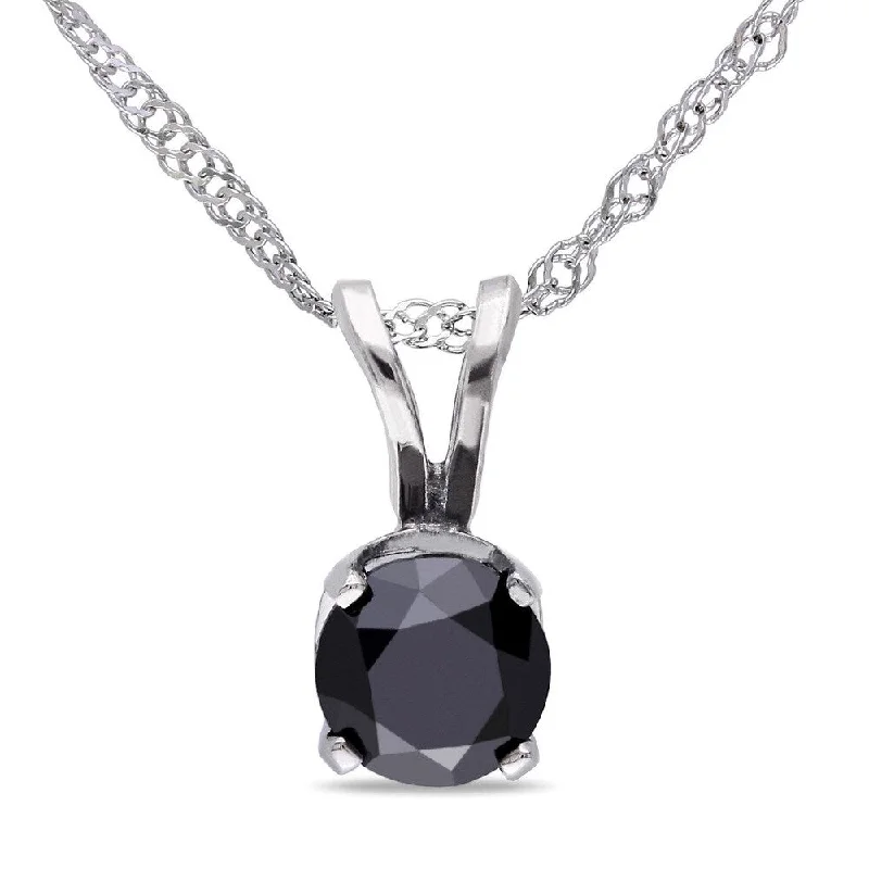 Neat-line necklaces-Miadora 10k White Gold 1/2ct TDW Black Diamond Solitaire Necklace