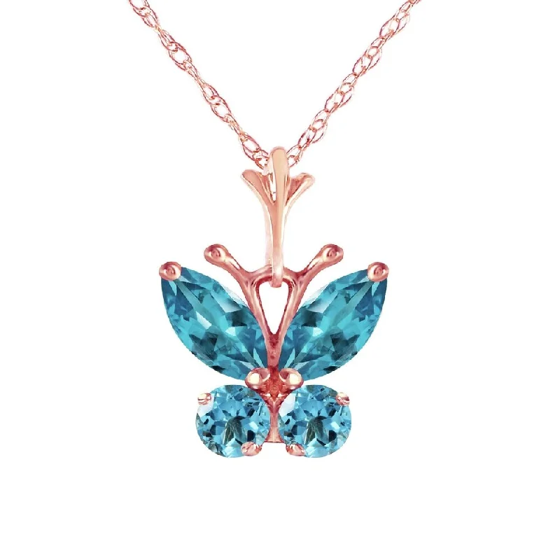 Emerald drop necklaces-0.6 Carat 14K Rose Gold Butterfly Necklace Blue Topaz