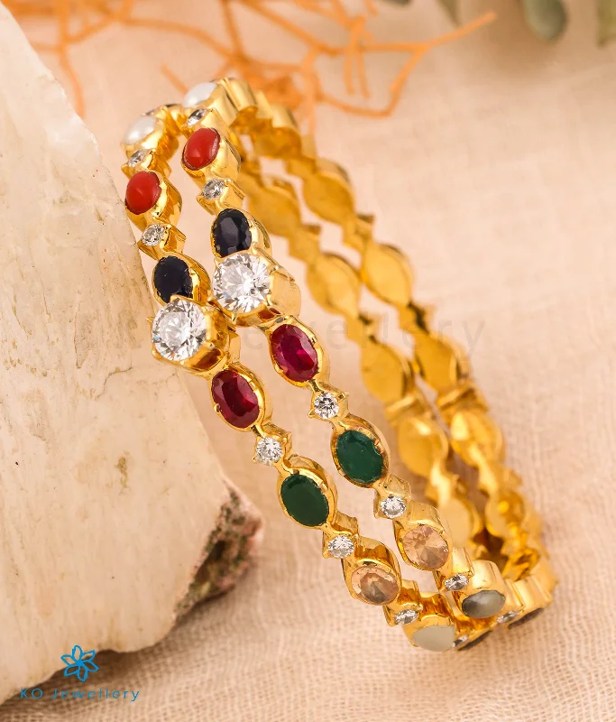 Tide pattern bangles-The Vaibhava Silver Solitaire Navaratna Bracelet (Size 2.2/2.4/2.6/2.8)