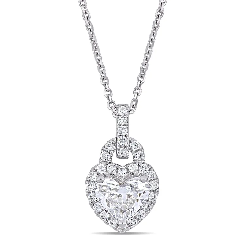 Lily flower necklaces-Miadora 14k White Gold 1 1/4ct TDW Diamond Heart Halo Dangle Necklace