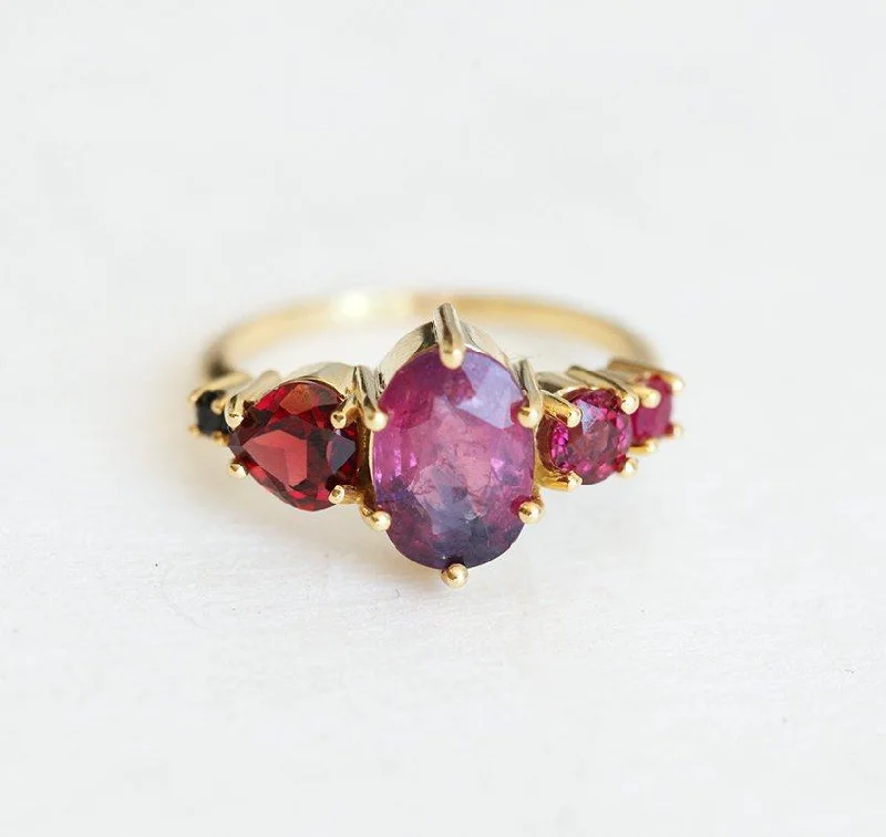 Crystal-twisted engagement rings-Quinn Pink Sapphire Ruby Garnet Diamond Ring