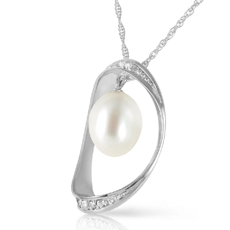 Smooth pendant necklaces-14K Solid White Gold Necklace with Natural Briolette pearl & Diamonds