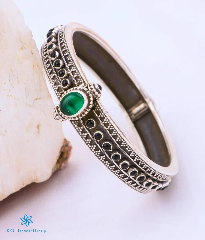 Bead row bangles-The Amira Silver Gemstone Kada/Bracelet (Green/Size 2.4)