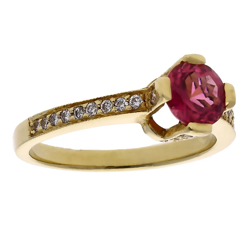 Mystic eye engagement rings-18K Yellow Gold Pink Tourmaline and Diamond Ring